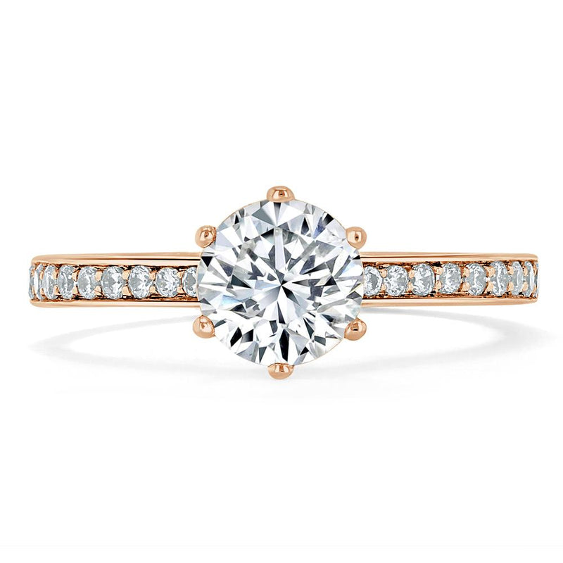 1.25ct  Round Cut Moissanite Halo Engagement Ring, Classic Tiffany Style,  Available in White Gold, Platinum, Rose Gold or Yellow Gold