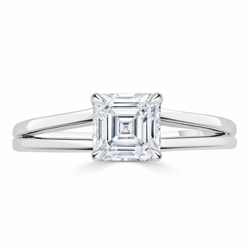 1.00ct  Asscher Cut Moissanite Engagement Ring, Classic Style with Split Shank,  Available in White Gold, Platinum, Rose Gold or Yellow Gold