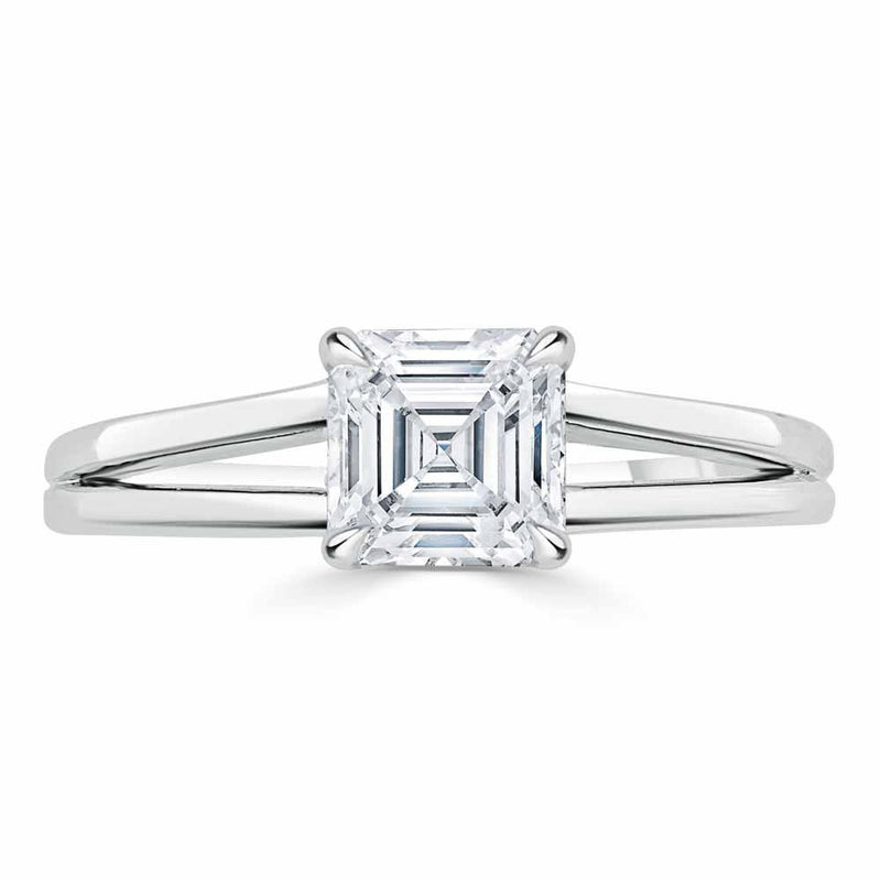 1.00ct  Asscher Cut Moissanite Engagement Ring, Classic Style with Split Shank,  Available in White Gold, Platinum, Rose Gold or Yellow Gold
