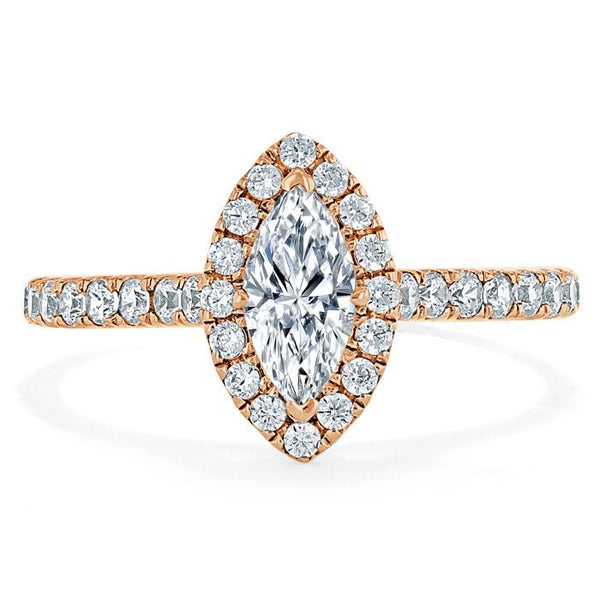 1.40ct Marquise Cut Moissanite Halo Engagement Ring, Tiffany Style,  Available in White Gold, Platinum, Rose Gold or Yellow Gold