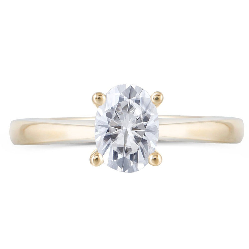 1.00ct Oval Cut Moissanite, Classic Engagement Ring, Available in 14Kt or 18Kt Yellow Gold