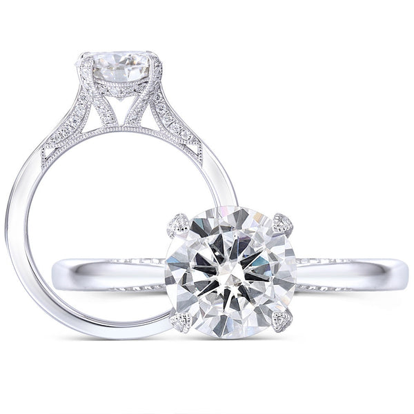 1.50ct Round Cut Moissanite Engagement Ring, Available in White Gold or Platinum