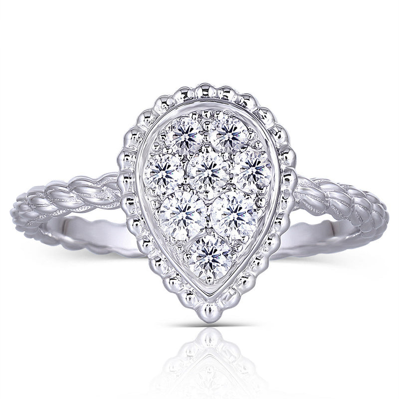 1.00ct Pear Cut Moissanite Cluster Engagement Ring, Available in White Gold or Platinum
