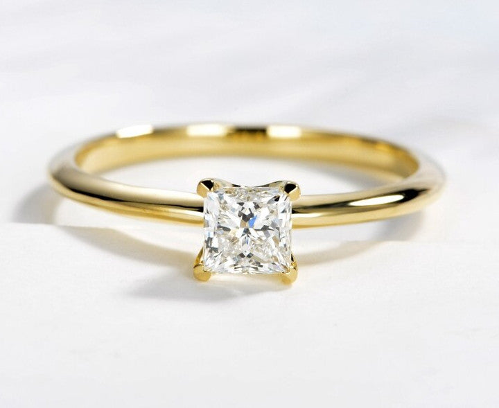 0.50ct Princess Cut Moissanite Engagement Ring, Vintage Design, Available in 14Kt or 18Kt Yellow Gold