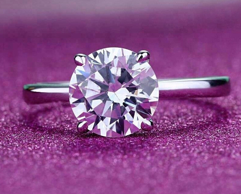 2.00ct Round Cut Moissanite Engagement Ring, Available in White Gold or Platinum