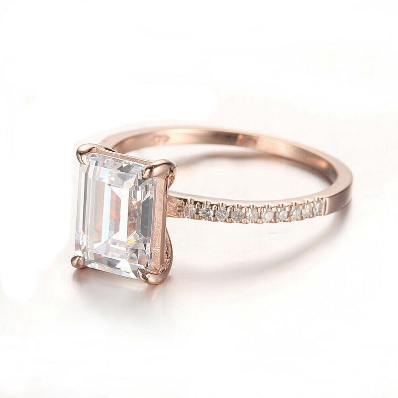 2.00ct Emerald Cut Moissanite Engagement Ring, Available in 14kt or 18kt Rose Gold
