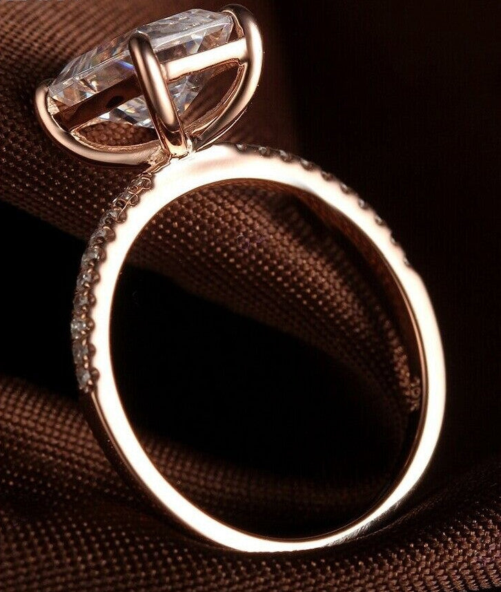 2.00ct Emerald Cut Moissanite Engagement Ring, Available in 14kt or 18kt Rose Gold