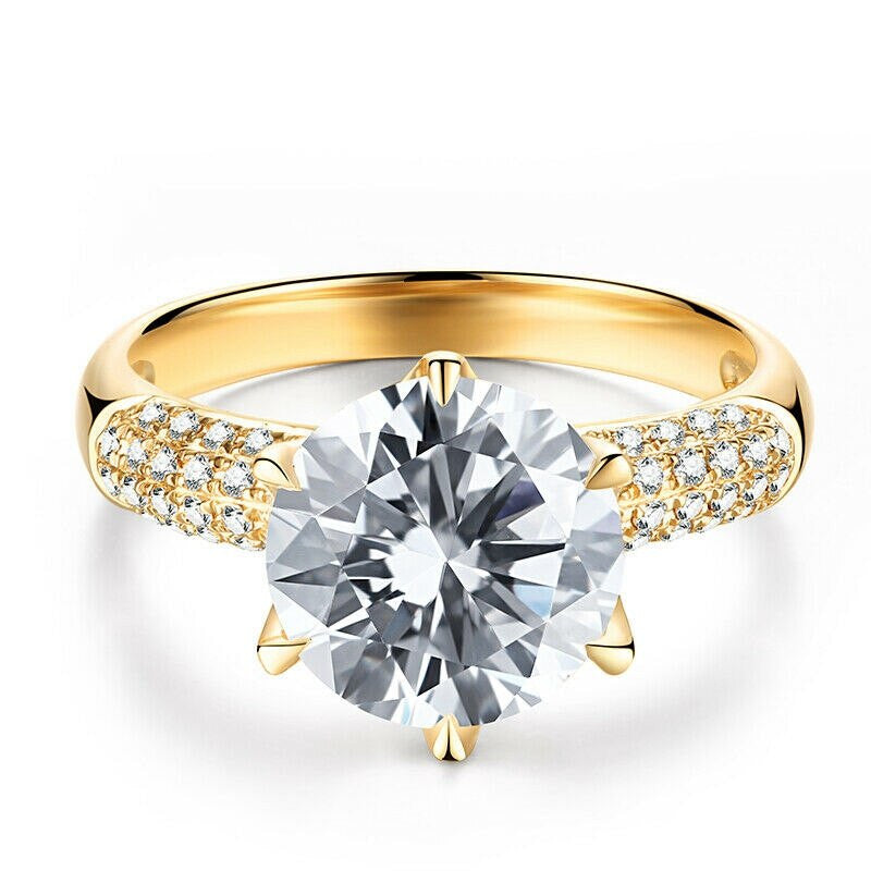 3.00ct Round Cut Moissanite, Classic Engagement Ring, Available in 14Kt or 18Kt Yellow Gold