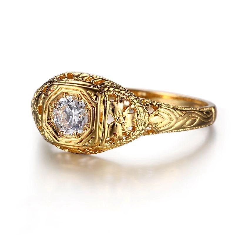 0.30ct Round Cut Moissanite Engagement Ring, Vintage Design, Available in 10Kt, 14Kt or 18kt Yellow Gold