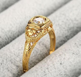 0.30ct Round Cut Moissanite Engagement Ring, Vintage Design, Available in 10Kt, 14Kt or 18kt Yellow Gold