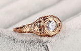 0.30ct Round Cut Moissanite Engagement Ring, Vintage Design, Available in 10Kt, 14Kt or 18kt Rose Gold