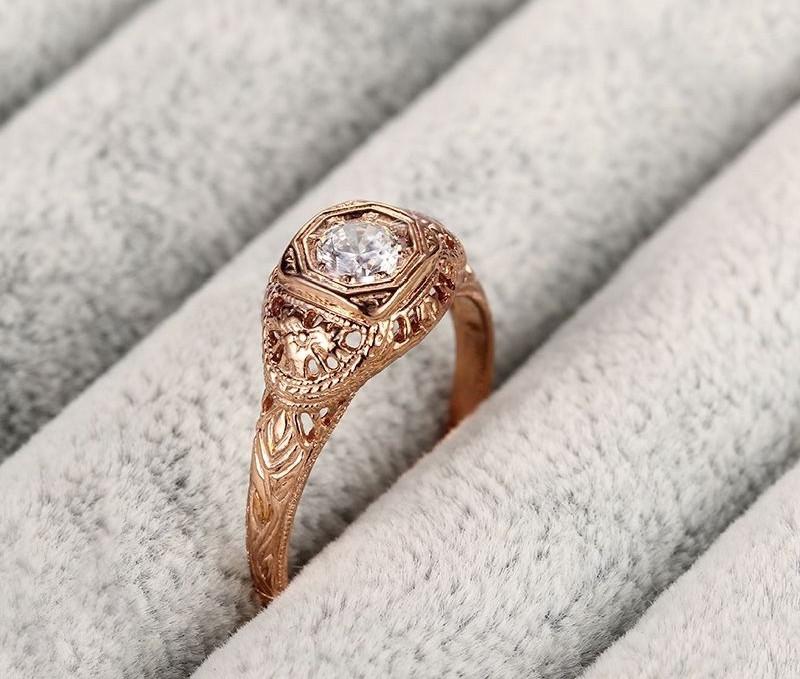 0.30ct Round Cut Moissanite Engagement Ring, Vintage Design, Available in 10Kt, 14Kt or 18kt Rose Gold
