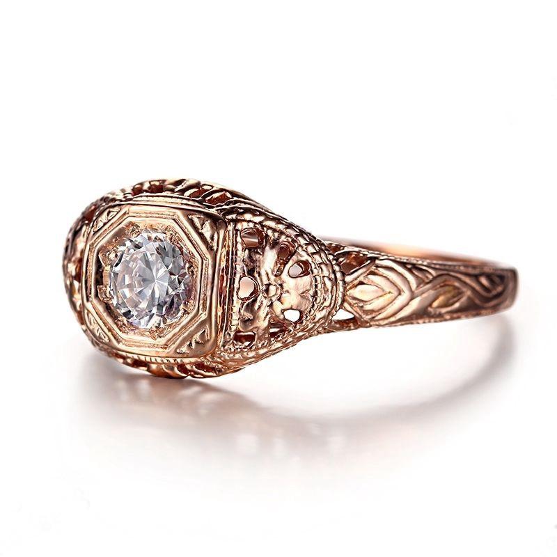 0.30ct Round Cut Moissanite Engagement Ring, Vintage Design, Available in 10Kt, 14Kt or 18kt Rose Gold