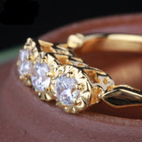 0.30ct Round Cut Moissanite 3 Stone Engagement Ring, Vintage Design, Available in 10Kt, 14Kt or 18kt Yellow Gold