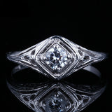 0.30ct Round Cut Moissanite Engagement Ring, Vintage Design, Available in 10Kt, 14Kt or 18kt White Gold