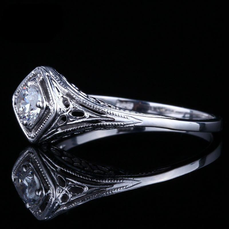 0.30ct Round Cut Moissanite Engagement Ring, Vintage Design, Available in 10Kt, 14Kt or 18kt White Gold