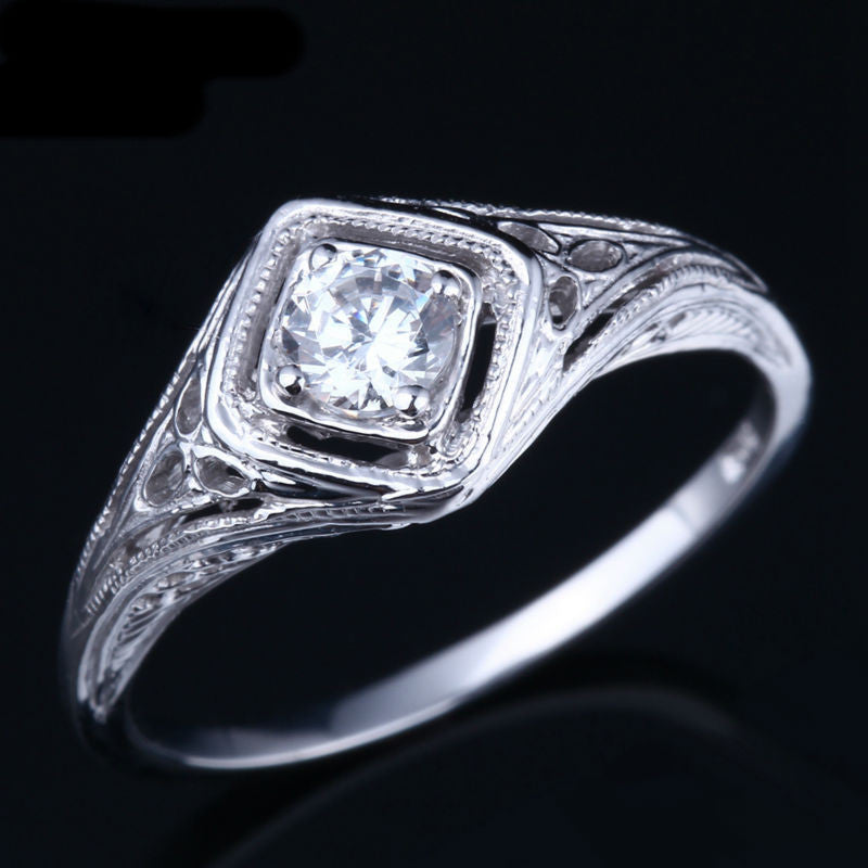 0.30ct Round Cut Moissanite Engagement Ring, Vintage Design, Available in 10Kt, 14Kt or 18kt White Gold