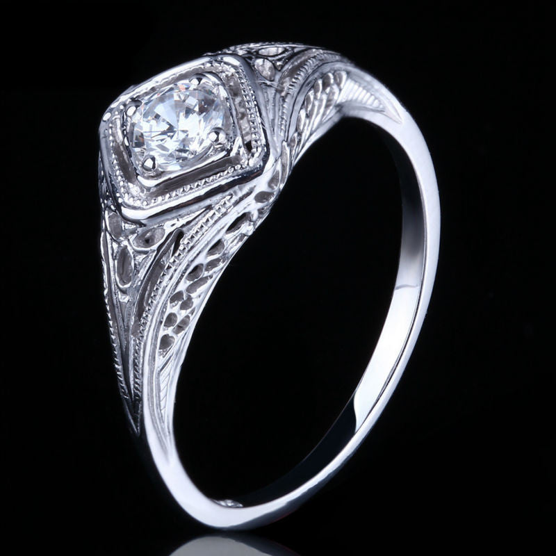 0.30ct Round Cut Moissanite Engagement Ring, Vintage Design, Available in 10Kt, 14Kt or 18kt White Gold