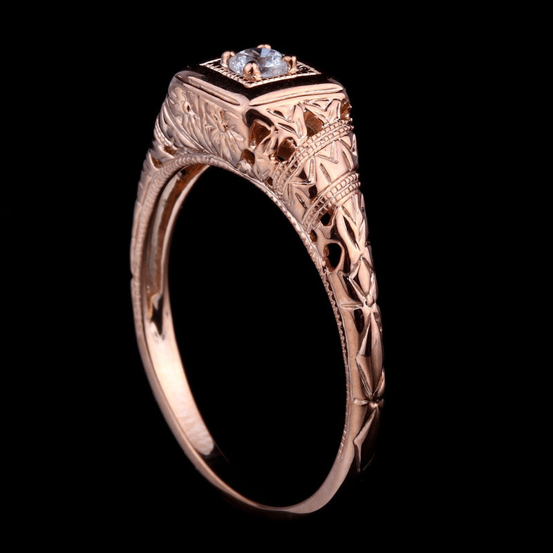 0.10ct Round Cut Moissanite Engagement Ring, Vintage Design, Available in 10Kt, 14Kt or 18kt Rose Gold