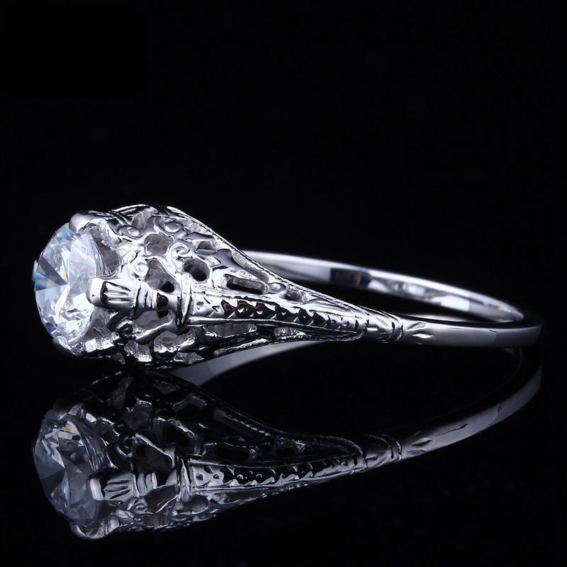 0.60ct Round Cut Moissanite Engagement Ring, Vintage Design, Available in 10Kt, 14Kt or 18kt White Gold