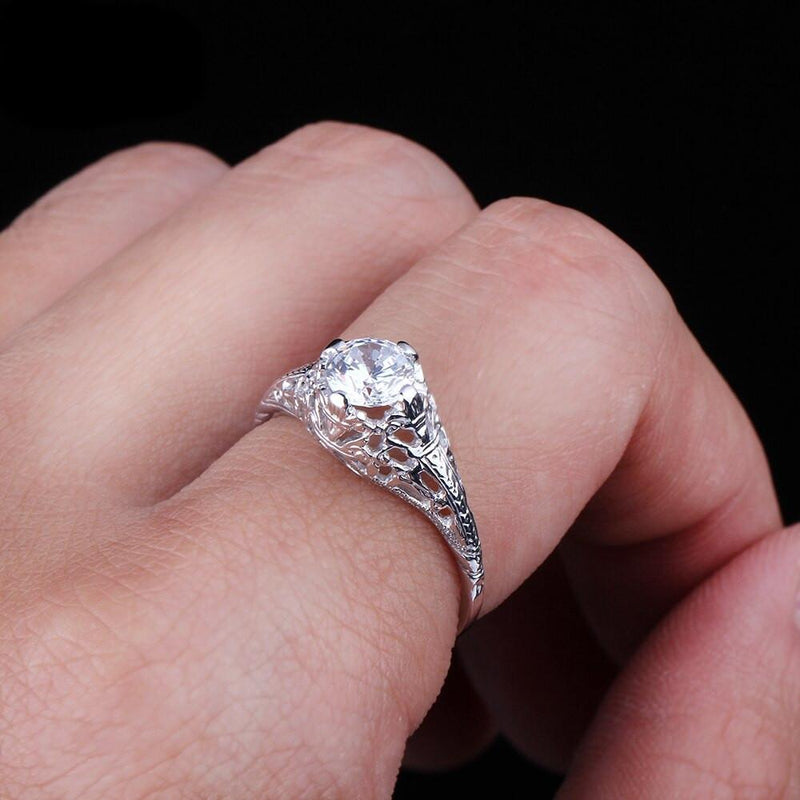 0.60ct Round Cut Moissanite Engagement Ring, Vintage Design, Available in 10Kt, 14Kt or 18kt White Gold