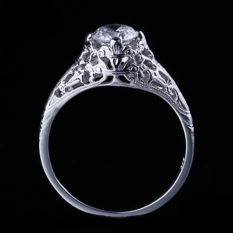 0.60ct Round Cut Moissanite Engagement Ring, Vintage Design, Available in 10Kt, 14Kt or 18kt White Gold