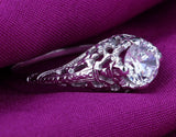 0.60ct Round Cut Moissanite Engagement Ring, Vintage Design, Available in 10Kt, 14Kt or 18kt White Gold