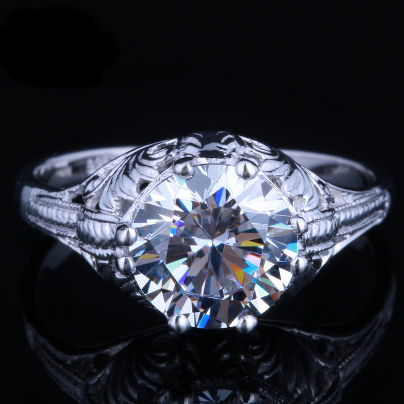 2.00ct Round Cut Moissanite Engagement Ring, Vintage Design, Available in 10Kt, 14Kt or 18kt White Gold