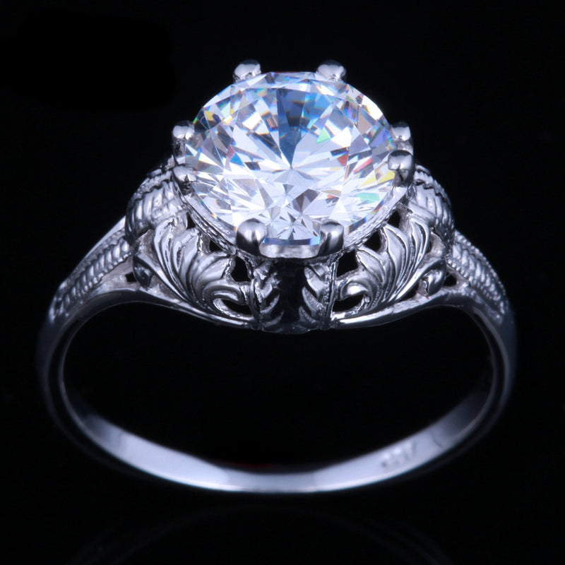 2.00ct Round Cut Moissanite Engagement Ring, Vintage Design, Available in 10Kt, 14Kt or 18kt White Gold