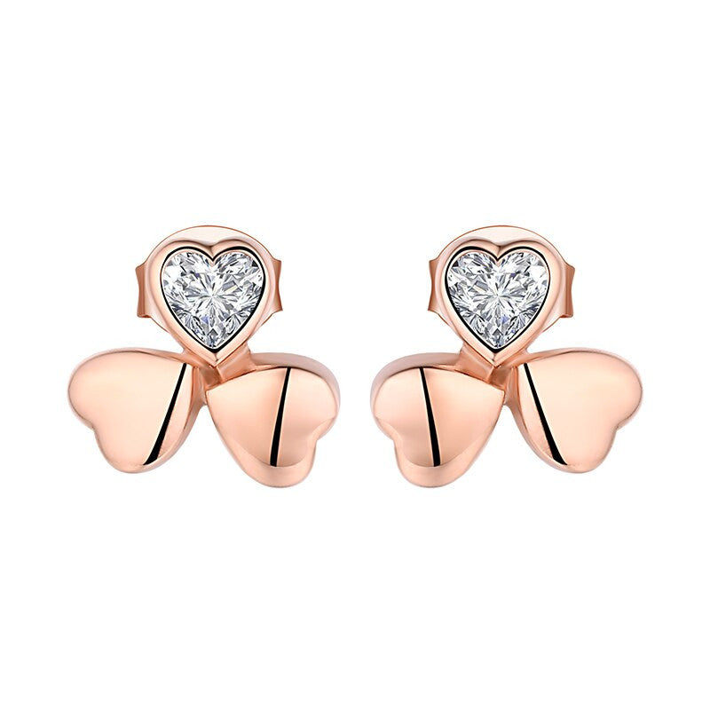 0.25ct each, Heart Cut Rose Gold Diamond Stud Earrings, 925 Sterling Silver, 18ct Rose Gold Vermeil
