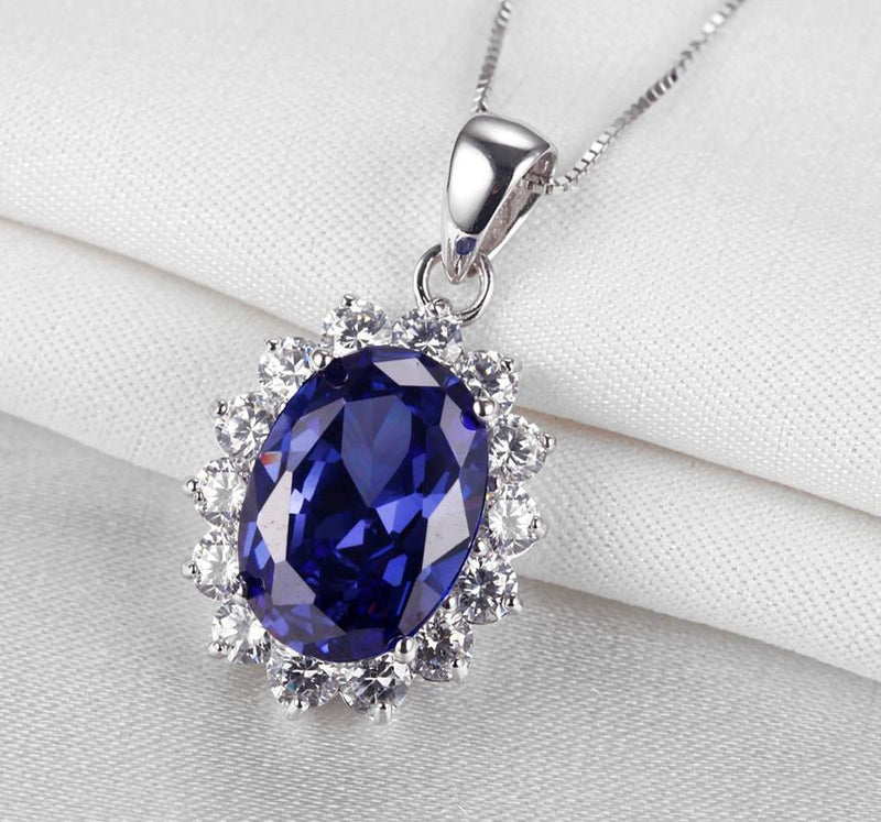 6.40ct Oval Sapphire & Diamond Pendant, Vintage Inspired, 925 Silver