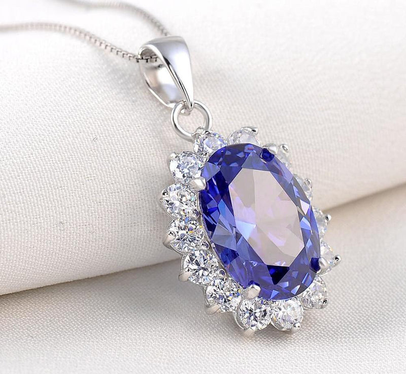 6.40ct Oval Sapphire & Diamond Pendant, Vintage Inspired, 925 Silver