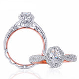 0.60ct Oval Cut Moissanite, Vintage Halo Engagement Ring, Available in White Gold or Platinum with Rose Gold Detailing