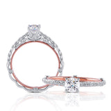 0.50ct Round Cut Moissanite, Classic Vintage Engagement Ring, Available in White Gold or Platinum with Rose Gold Detailing