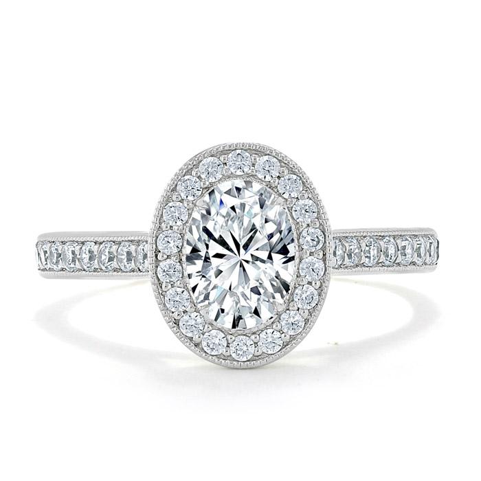 1.35ct Oval Cut Moissanite Halo Engagement Ring, Tiffany Style,  Available in White Gold, Platinum, Rose Gold or Yellow Gold