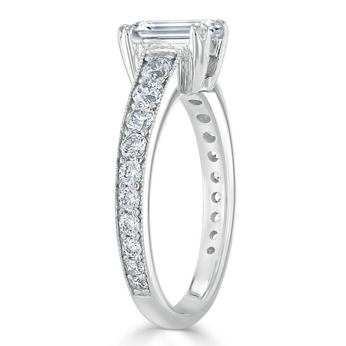 Lab-Diamond Emerald Cut Engagement Ring, Tiffany Style, Choose Your Stone Size and Metal
