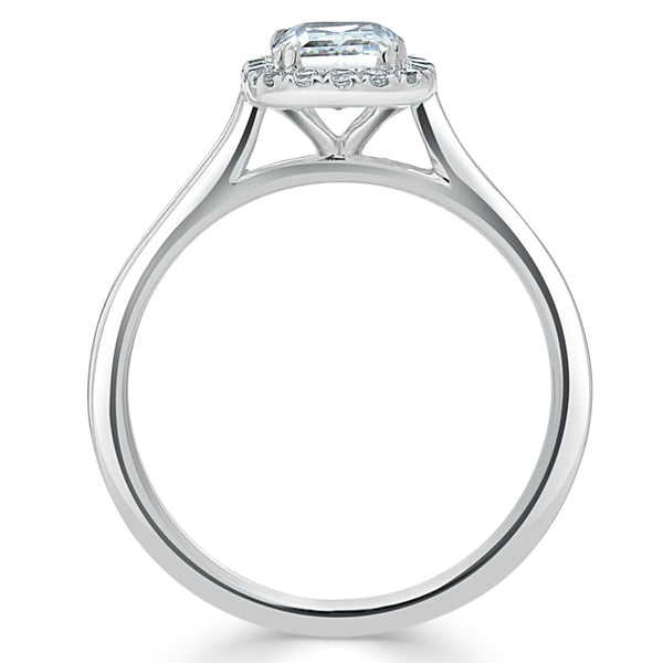 0.75ct Cushion Cut Moissanite Halo Engagement Ring, Available in White Gold or Platinum