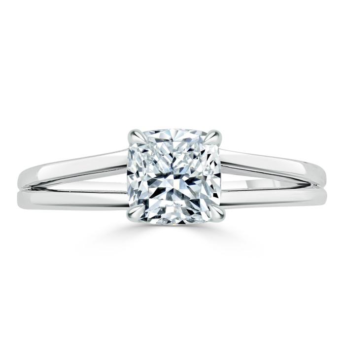 Lab-Diamond Cushion Cut Engagement Ring, Classic Style with Split Shank, Choose Your Stone Size and Metal