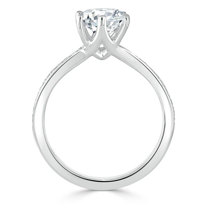 1.25ct  Round Cut Moissanite Halo Engagement Ring, Classic Tiffany Style,  Available in White Gold, Platinum, Rose Gold or Yellow Gold