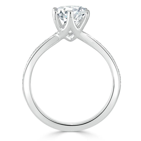 Lab-Diamond, Round Cut Engagement Ring, Classic Tiffany Style, Choose Your Stone Size and Metal