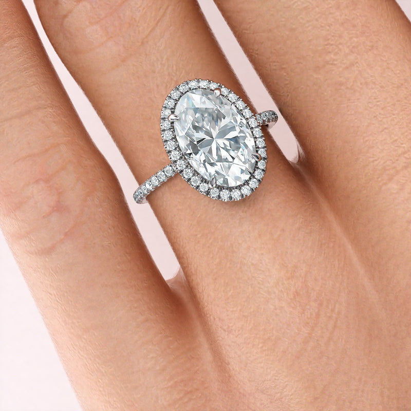Oval Cut Moissanite Halo Engagement Ring, Tiffany Style, Choose Your Stone Size and Metal