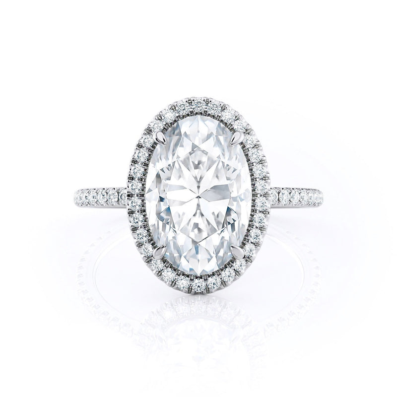 Oval Cut Moissanite Halo Engagement Ring, Tiffany Style, Choose Your Stone Size and Metal