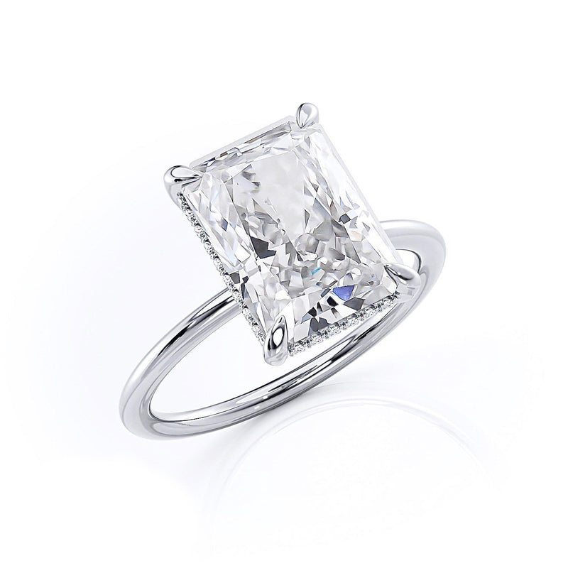 Radiant Cut Hidden Halo Moissanite Engagement Ring, Classic Style, Choose Your Stone Size and Metal