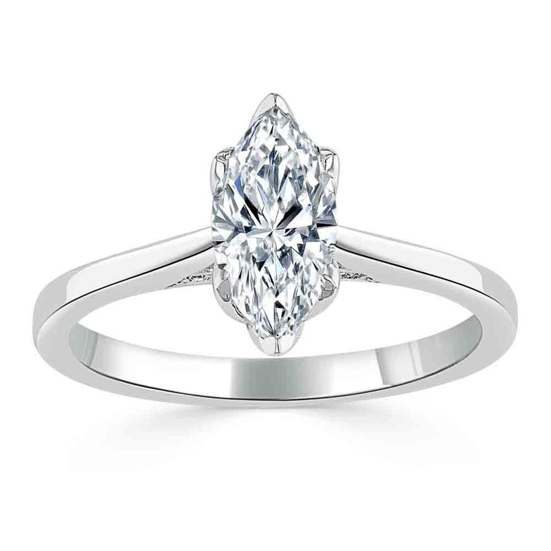 1.00ct Marquise Cut Moissanite Engagement Ring, Classic Design,  Available in White Gold, Platinum, Rose Gold or Yellow Gold