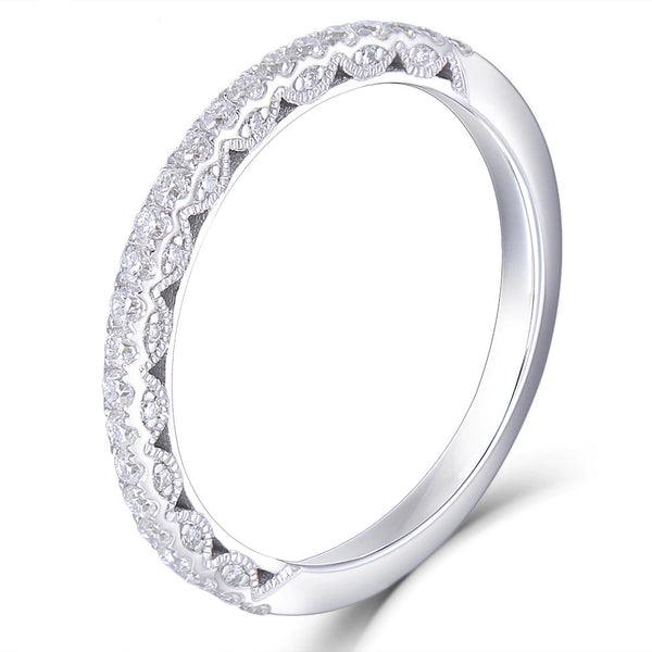 0.45ct Moissanite Wedding Band, Vintage Design, Half Eternity Ring, 14Kt 585 White Gold
