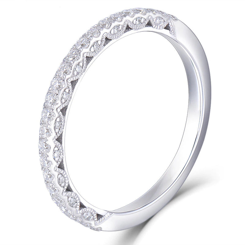 0.45ct Moissanite Wedding Band, Vintage Design, Half Eternity Ring, 14Kt 585 White Gold