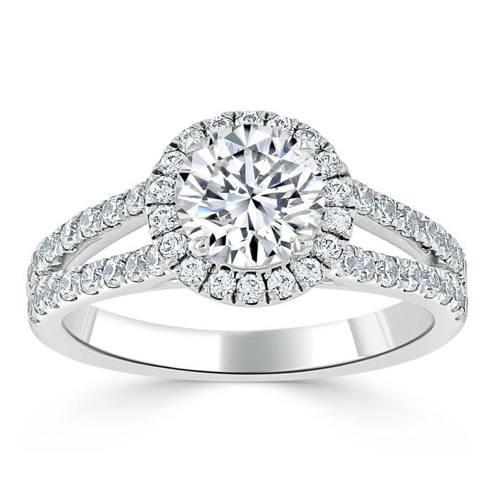 Lab-Diamond, Round Cut Halo Engagement Ring, Tiffany Style, Choose Your Stone Size and Metal