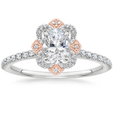 Lab-Diamond Vintage Oval Cut Halo Engagement Ring, Choose Your Stone Size and Metal