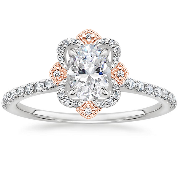 Lab-Diamond Vintage Oval Cut Halo Engagement Ring, Choose Your Stone Size and Metal