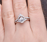 2.25ct Pear Cut Moissanite Ring Set, Side Stones with Shaped Band, Available in All Metals, 1.25ct Main Stone